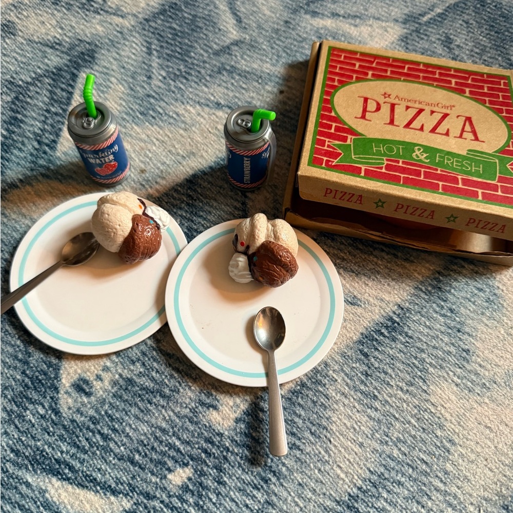 American Girl Pizza and Dessert Set with Blue and Red Accents